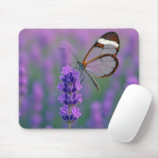 Glasswing Butterfly On a Lavender Blossom Mousepad (Mit Mouse)