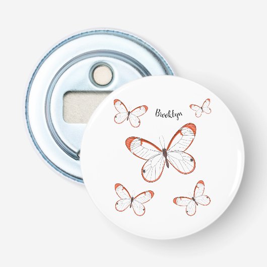 Glasswing-Schmetterling-Cartoon Flaschenöffner (Vorderseite)