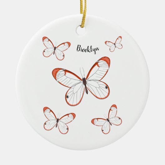 Glasswing-Schmetterling-Cartoon Keramik Ornament (Vorne)