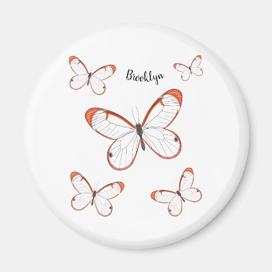 Glasswing-Schmetterling-Cartoon Magnet (Vorne)