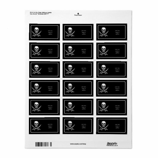 Glassy Pirate Skull & Sword Crossbones Adressaufkleber (Vorne)