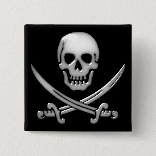 Glassy Pirate Skull & Sword Crossbones Button (Vorderseite)