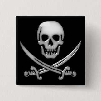 Glassy Pirate Skull & Sword Crossbones Button