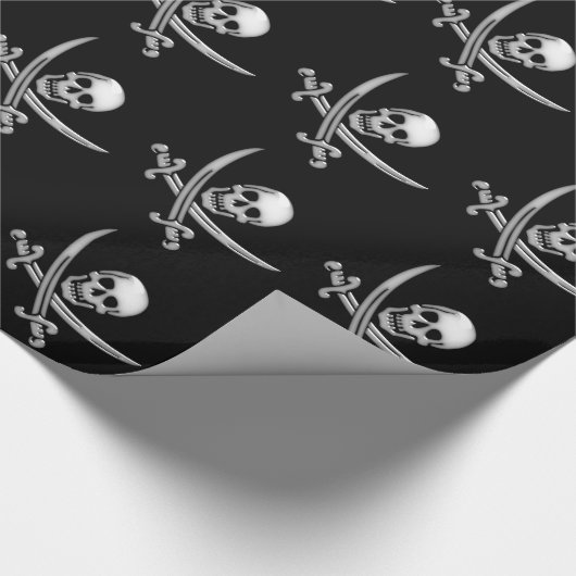 Glassy Pirate Skull & Sword Crossbones Geschenkpapier (Ecke)