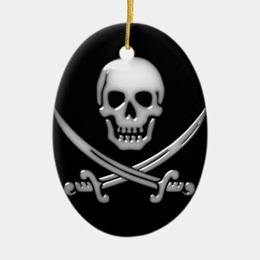 Glassy Pirate Skull & Sword Crossbones Keramikornament (Vorne)