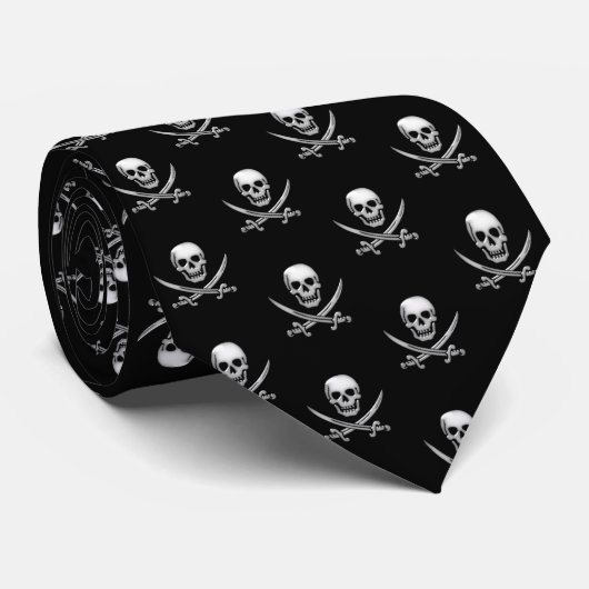 Glassy Pirate Skull & Sword Crossbones Krawatte (Gerollt)