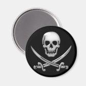 Glassy Pirate Skull & Sword Crossbones Magnet (Vorderseite/Rückseite)
