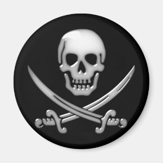 Glassy Pirate Skull & Sword Crossbones Magnet
