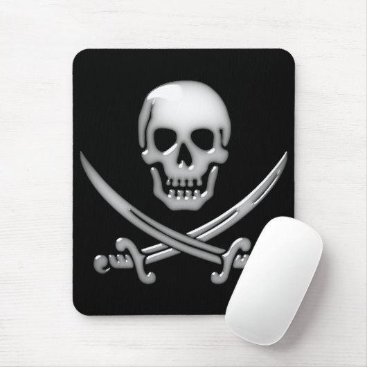 Glassy Pirate Skull & Sword Crossbones Mousepad (Mit Mouse)