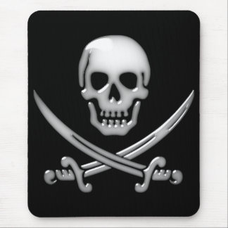 Glassy Pirate Skull & Sword Crossbones Mousepad