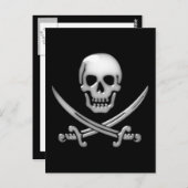 Glassy Pirate Skull & Sword Crossbones Postkarte (Vorne/Hinten)