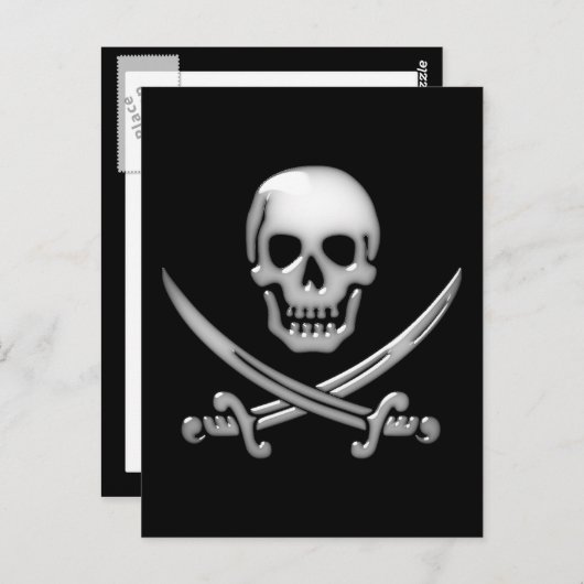 Glassy Pirate Skull & Sword Crossbones Postkarte (Vorne/Hinten)