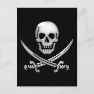 Glassy Pirate Skull & Sword Crossbones Postkarte