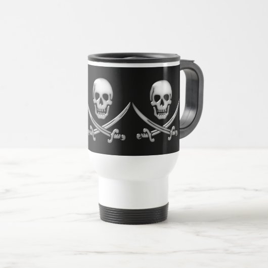 Glassy Pirate Skull & Sword Crossbones Reisebecher (VorderseiteRechts)
