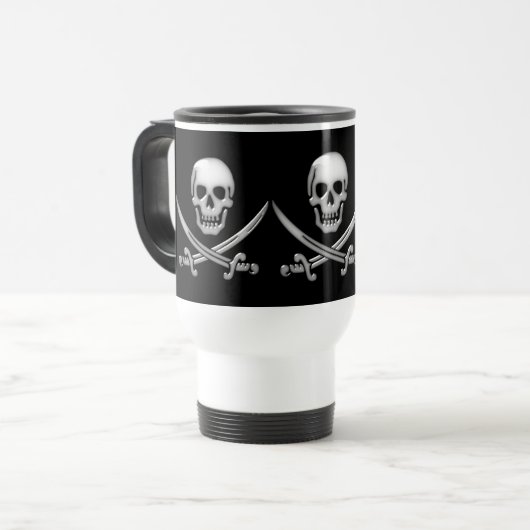 Glassy Pirate Skull & Sword Crossbones Reisebecher (Vorderseite Links)