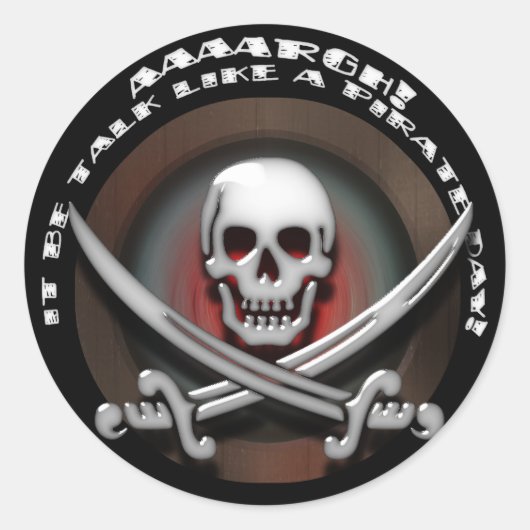 Glassy Pirate Skull & Sword Crossbones Runder Aufkleber (Vorderseite)