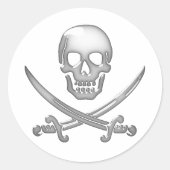 Glassy Pirate Skull & Sword Crossbones Runder Aufkleber (Vorderseite)