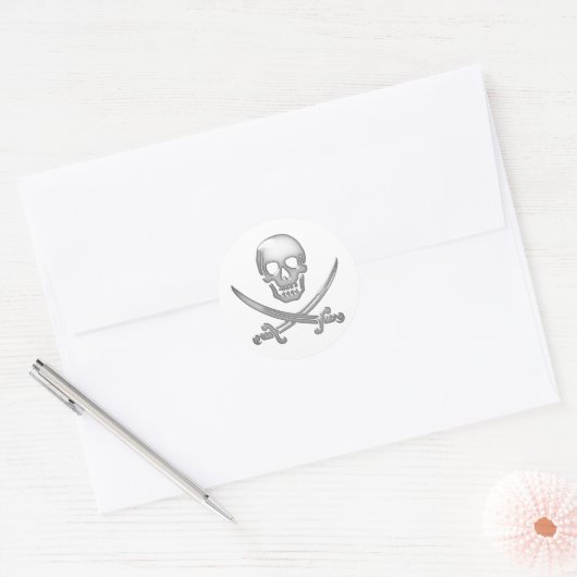 Glassy Pirate Skull & Sword Crossbones Runder Aufkleber (Umschlag)