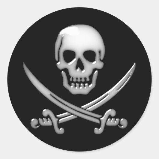 Glassy Pirate Skull & Sword Crossbones Runder Aufkleber (Vorderseite)
