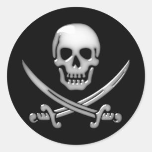 Glassy Pirate Skull & Sword Crossbones Runder Aufkleber