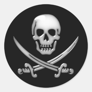 Glassy Pirate Skull & Sword Crossbones Runder Aufkleber