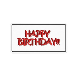 Glassy Red Happy Birthday Text Image Adressaufkleber