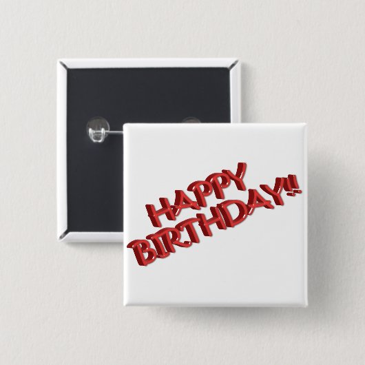 Glassy Red Happy Birthday Text Image Button (Vorne & Hinten)