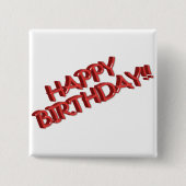 Glassy Red Happy Birthday Text Image Button (Vorderseite)