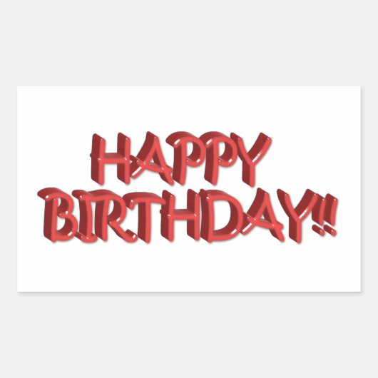 Glassy Red Happy Birthday Text Image Rechteckiger Aufkleber (Vorderseite)