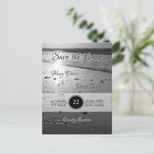 Glassy Sand Grayscale Save the Date Postkarte (Stehend Vorderseite)
