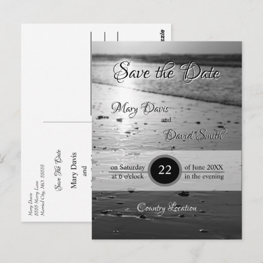 Glassy Sand Grayscale Save the Date Postkarte (Vorne/Hinten)