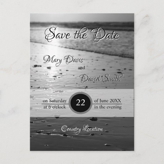 Glassy Sand Grayscale Save the Date Postkarte (Vorderseite)