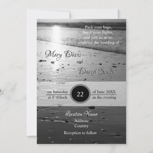 Glassy Sand Grayscale Wedding Einladung (Vorderseite)