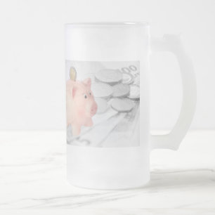 Glastasse mit Sparschwein und Euro Mattglas Bierglas