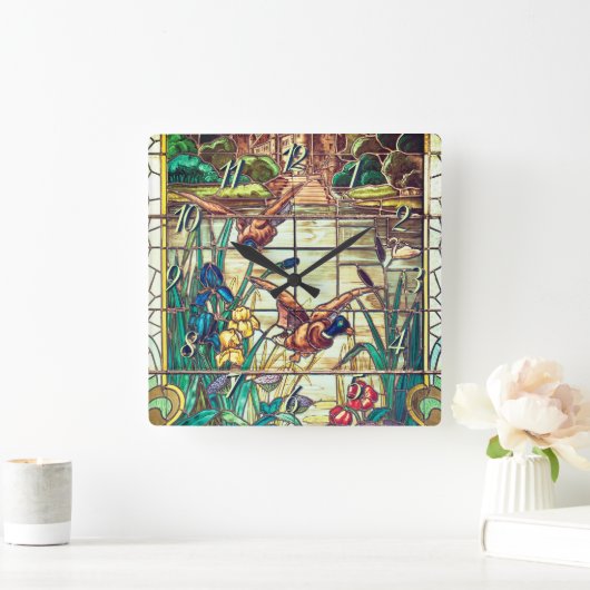 Glastente am Teich Quadratische Wanduhr (Zuhause)