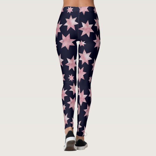 Glastersterne in Rosa auf personalisiertem Blau Leggings (Rückseite)
