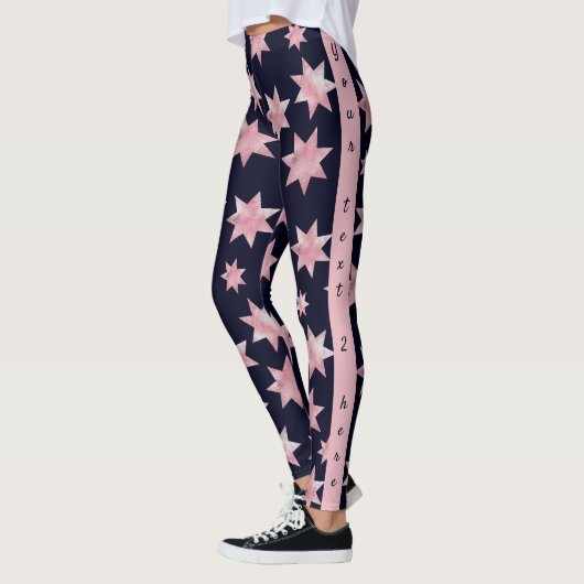 Glastersterne in Rosa auf personalisiertem Blau Leggings (Links)