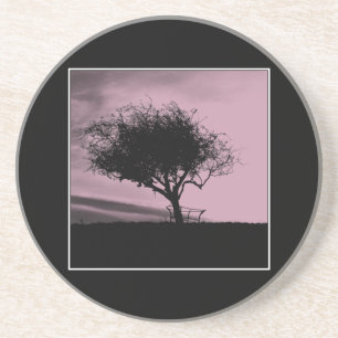 Glastonbury Weißdorn. Baum auf Hügel. Rosa, Getränkeuntersetzer