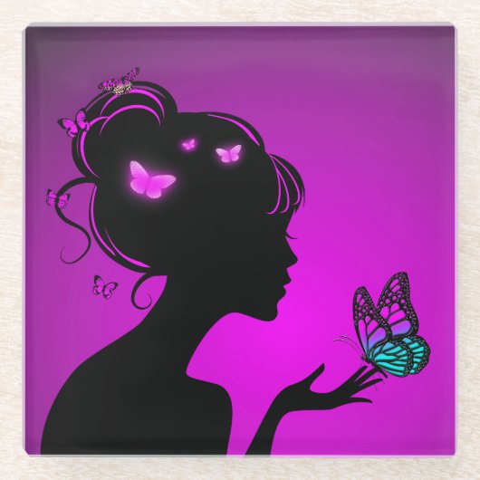 Glasunterglas Lila-Schmetterlinge Glasuntersetzer (Vorderseite)