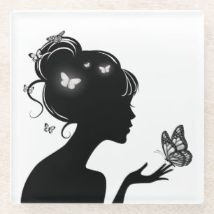 Glasunterglas Weiße Schmetterlinge Glasuntersetzer