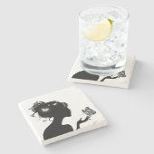 Glasunterglasobjekt aus Stein Weiße Schmetterlinge Steinuntersetzer (Seitenansicht)