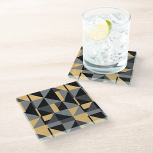 Glasuntersetzer aus gehärtetem Glas – Schwarze Geo
