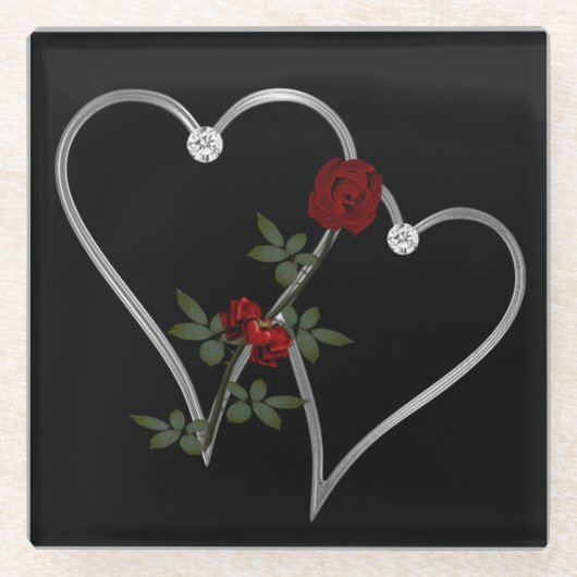 GlasUntersetzer/Herzen und Rosen Glasuntersetzer (Vorderseite)