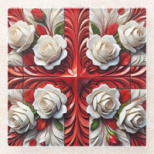 Glasuntersetzer mit englischem Rosen-Design