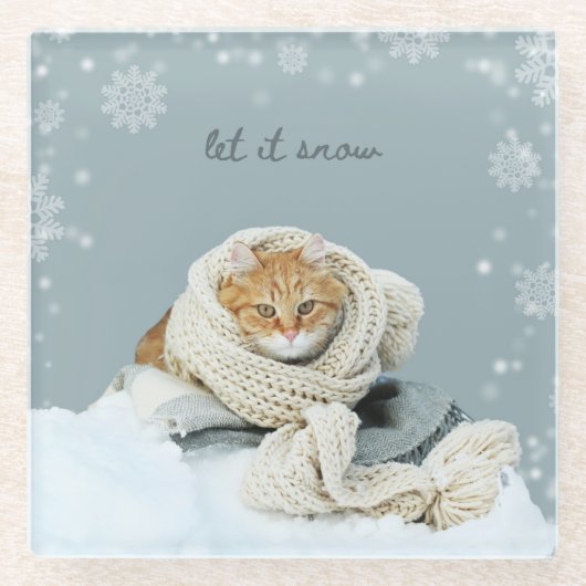 Glasuntersetzer Winterkatze Lass es schneien  (Vorderseite)