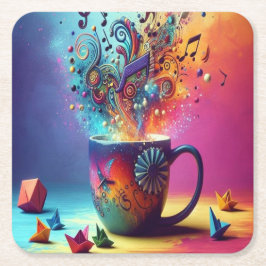 Glasunterteil aus Musikpapier Rechteckiger Pappuntersetzer