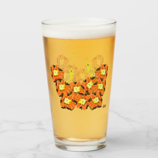 Glaswaren: orange gelbe Blumen mit Kanaren Glas (Rückseite (gefüllt))