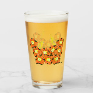 Glaswaren: Orange Gelbe Blumen Mit Kanarienvögeln Glas
