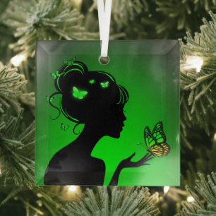 Glaszierde Grüne Schmetterlingsfrau Ornament Aus Glas