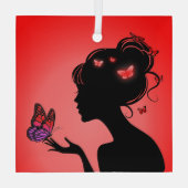 Glaszierde Rote Schmetterlinge Ornament Aus Glas (Rückseite)